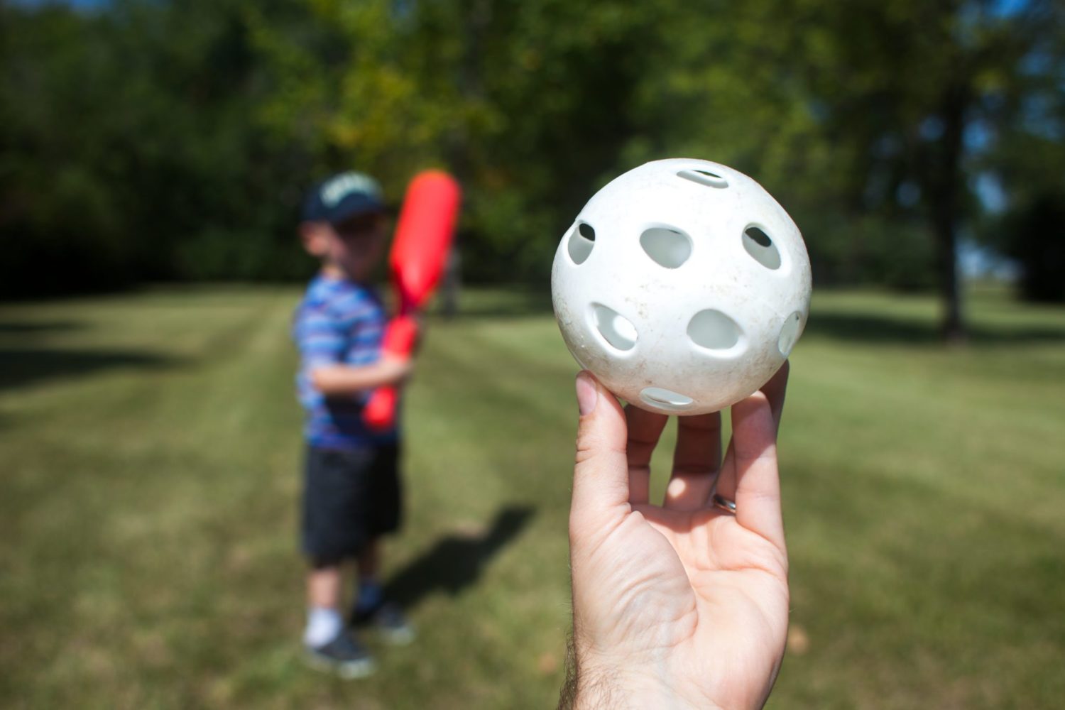 Prepping your kiddos for baseball or softball? Start them out with wiffle ball - a light weight version of those games. Learn how to play wiffleball at www.GameOnFamily.com. Game on!