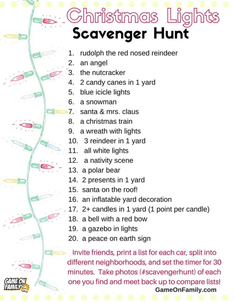 How to Play Christmas Lights Scavenger Hunt: Free Printable List ...