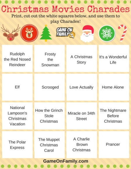How to Play Christmas Charades: free printable games Game On Family