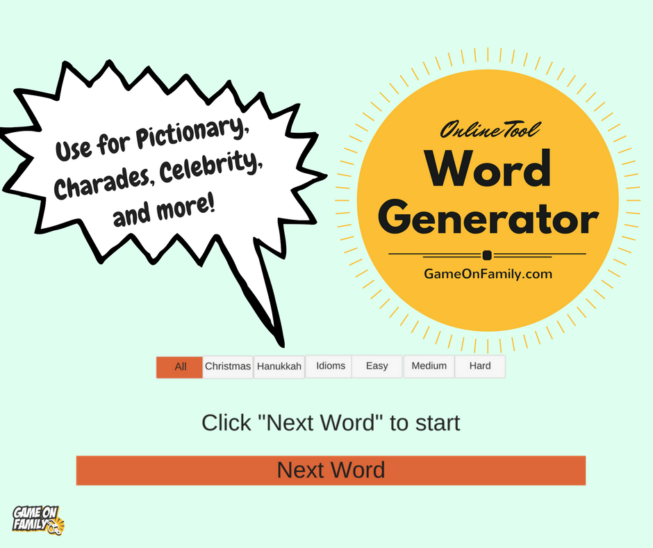 The best word generator for family game night! Visit GameOnFamily.com for the family games. #games