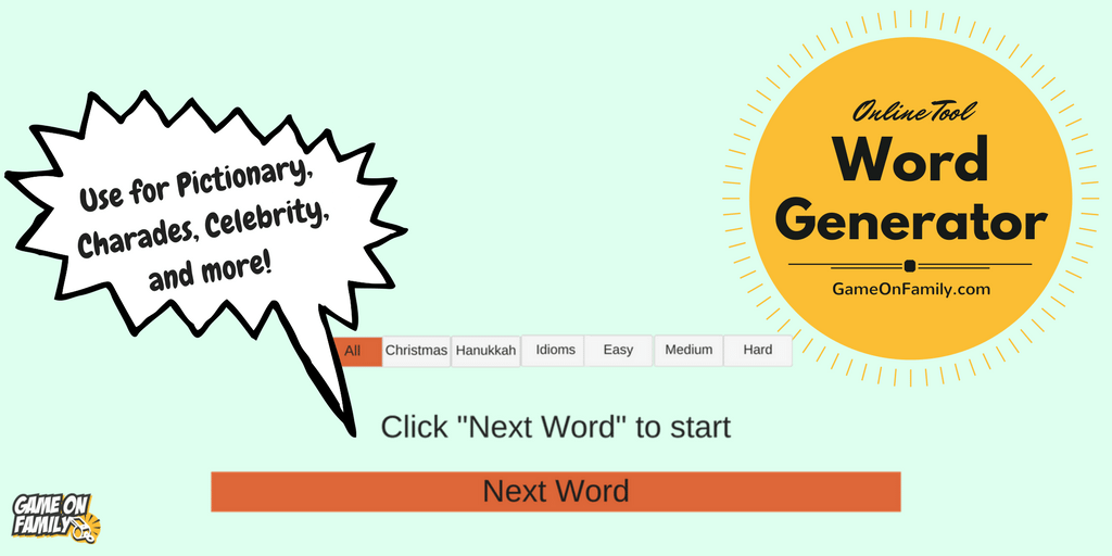 The best word generator for family game night! Visit GameOnFamily.com for the family games. #games