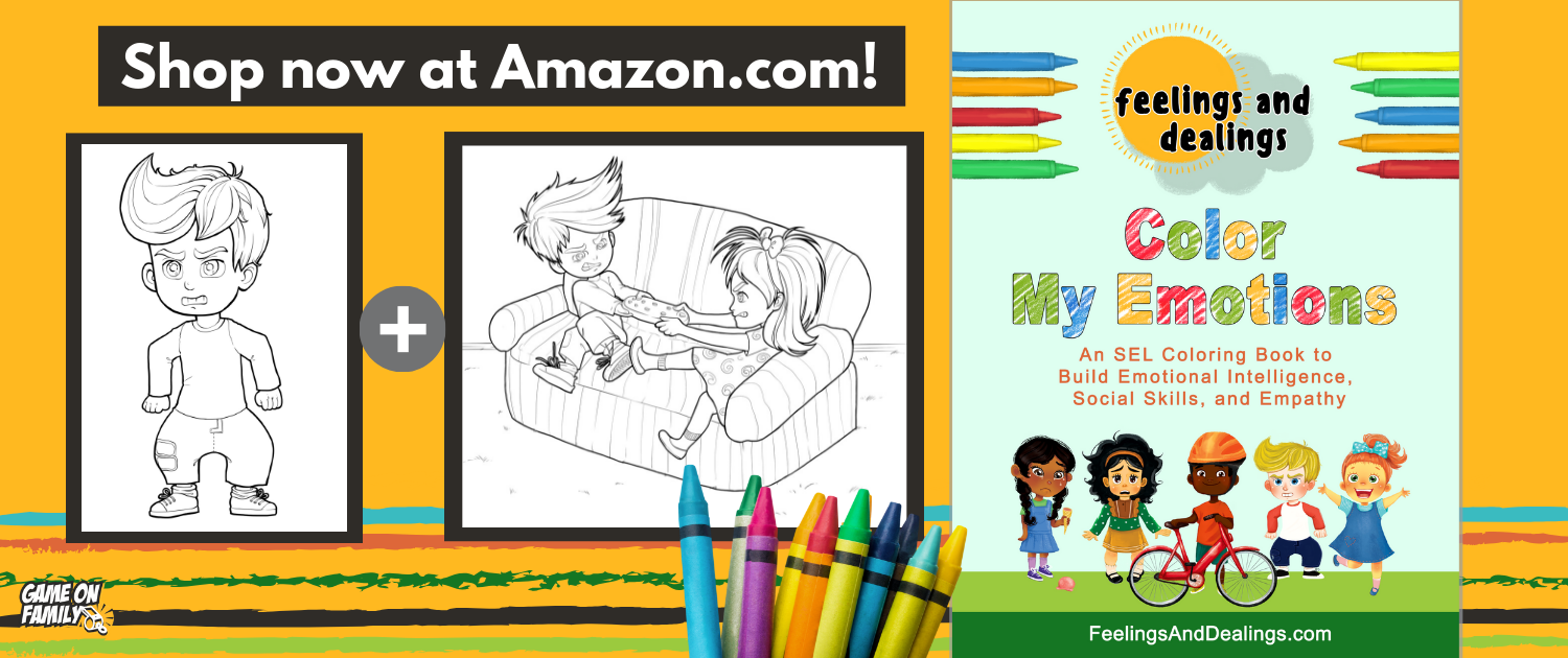 An image of a coloring page from the Feelings and Dealings: Color My Emotions: An SEL Coloring Book to Build Emotional Intelligence, Social Skills, and Empathy